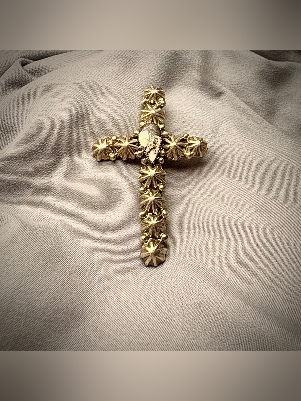 Running Bear Sterling Silver White Buffalo Cross Enhancer Pendant